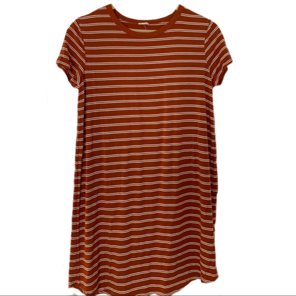 Garage Orange and White Stripe Comfy T-Shirt Dress
